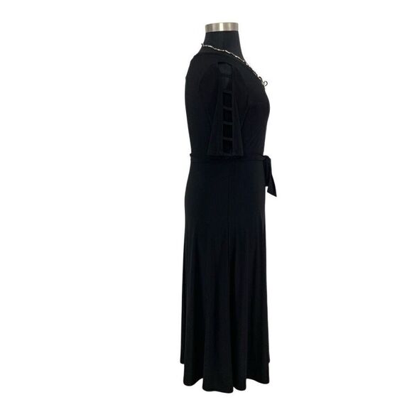 Chaus L Black Maxi Dress Textured Terrain Travel Evening Event Cut Outs Goth NWT - Picture 3 of 9
